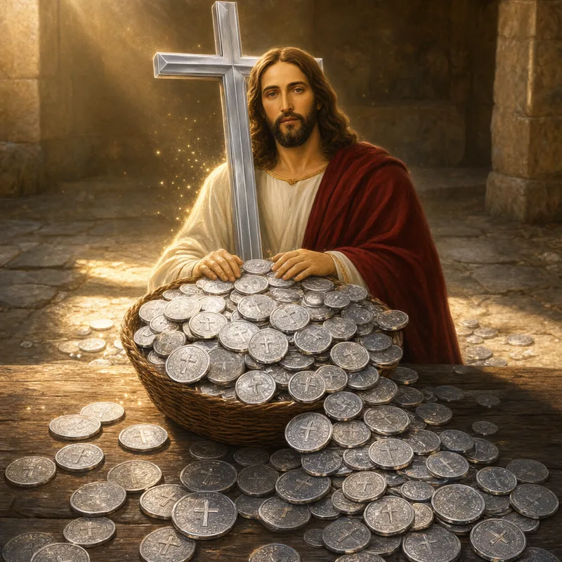 Jesus multiplying silver coins